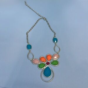 Beautiful colorful metal necklace orange pink red blue adjustable (A-89)
